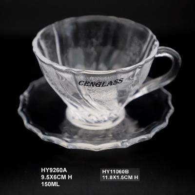 China Glass Hand Pressed Drinking Glass Mug Coffee Cup And Plate Color Clear Or As Request for sale