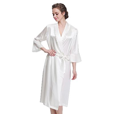 China China Factory Price Wholesale Breathable Natural Silk Women's Kimono Sleepwear White Silk Sleep Robes Long Robes for sale