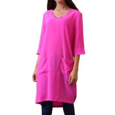 China Sale Breathable Pure Silk Crepe V-Neckline Washed Baseline Tunic Shirt Dress For Female for sale