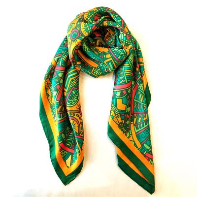 China Factory Women Square Scarf Cheap Price 12mm Digital Printed Pure Silk Satin Square Scarf With Hand Sewing for sale