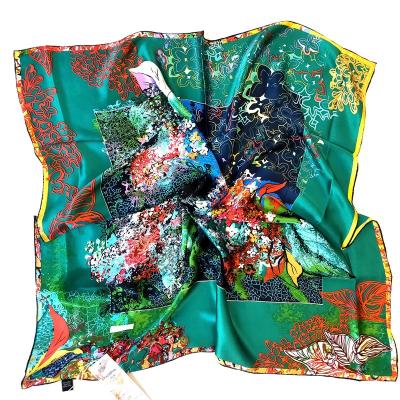 China 100% Silk Satin Pure Silk Scarf 90cm Square 14mm Large Hijab For Muslims With Hand Roll for sale