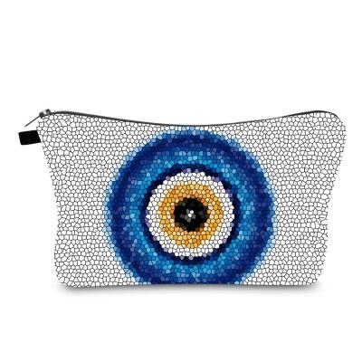 China Wholesale Custom Fashion Evil Eye Cosmetic Bags Women Travel Makeup Bag Cotton Canvas Zipper Pouch for sale