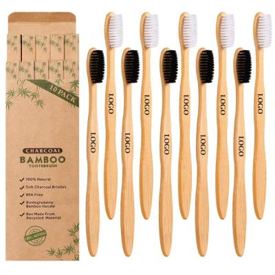 China Custom Wholesale Biodegradable Eco Friendly Black Soft Bamboo Toothbrush Bambo Bambu Charcoal Toothbrush Biodegradable Free Sample for sale