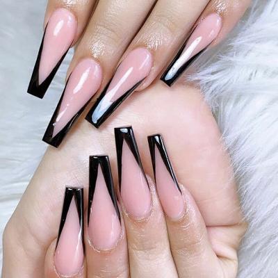 China Easy Nude Black Powder Finish Method False Nail Wear Wearing Nail Patch Finished Product for sale