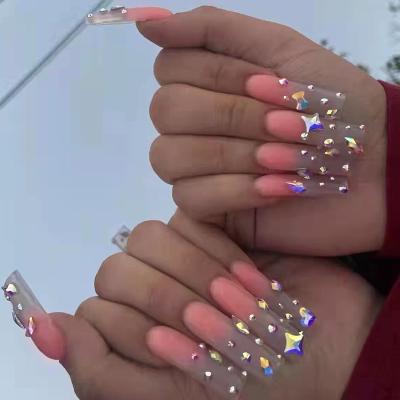 China Easy Wear European And American Gradient Diamond Wearing Removable Fake Long Piece Paste Finished Nail Refinement Straightforward for sale