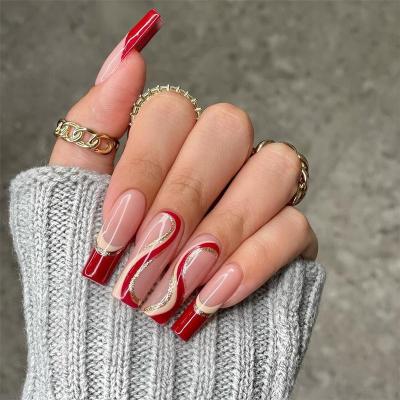 China Chelizi Red French Style Easy Wear Wave Enhancement Color Matching Fake Press On Nail for sale