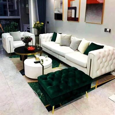 China Adjustable Luxury Home Living Room Furniture Classic Stainless Steel Frame Velvet Chesterfield Sofa Set (Other) for sale