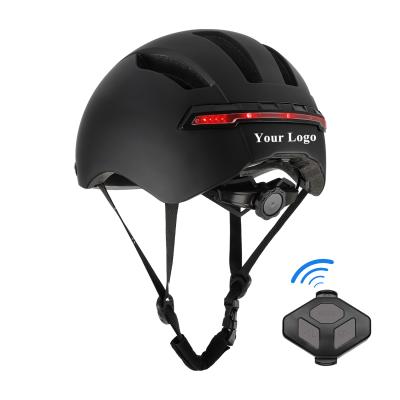 China Smart Compounds Helmet With Wireless Handlebar Remote Control Gear Connected Front And Rear Led Light Turn Signal Bicycle Helmet M365 Part for sale