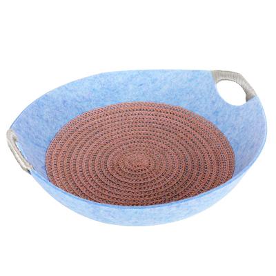 China Breathable Round Felt Cute Cat Bed Breathable Pet Cats Basket Kitten Soft Small Mat Nest Comfortable Durable Claw Grinding Wheel Wholesale Retail for sale