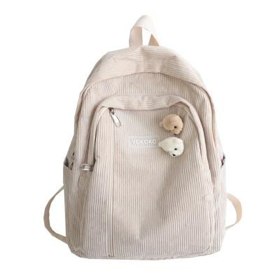 China Cute Anti-theft Stripe Corduroy Women Backpack Schoolbag For Female Student Luxury Wholesale Retail Teenage Boys Harajuku Fashion Bag for sale