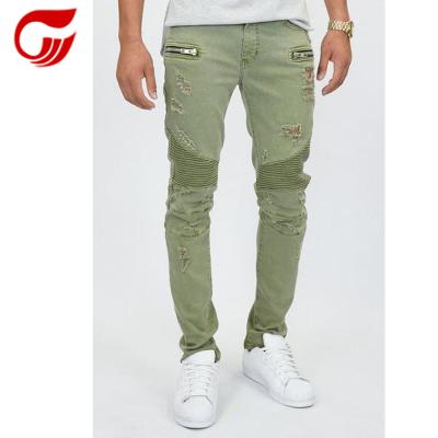 China Breathable Loose Fit Denim Biker Jeans Men Washed Hole Cotton Colored Jeans for sale