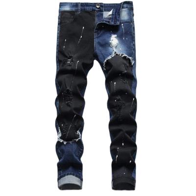 China Knee Cut Fashion Breathable Skinny Ripped Patchwork Distressed Patchwork Contrast Jeans For Men for sale