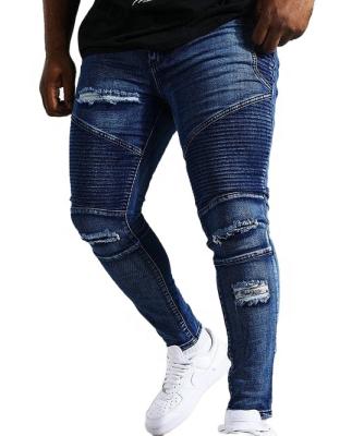 China New Design Breathable Fashion Slim Fit Mid Waist Blue Wash Ripped Damage Skinny Jeans Plus Size Mens Biker Jeans for sale