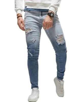 China Breathable Everyday Wear Stylish Skinny Fit Ripped Long Fashion Bleached Denim Jeans Clothing With Hole For Men for sale