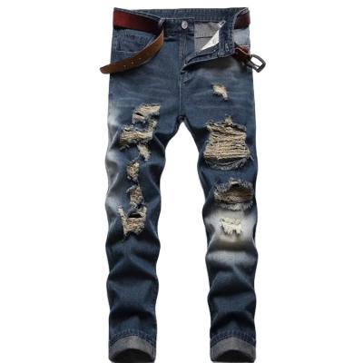 China Breathable Biker Damage Jeans Pants Casual Denim Blue Ripped Jeans For Men for sale