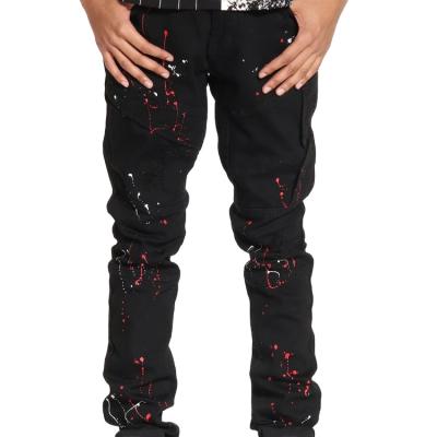 China Breathable Biker Damage Jeans Pants Print Casual Denim Black Skinny Jeans For Men for sale