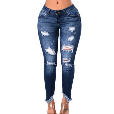 China New High Waist 2021 Fashion Blue Breathable Plus Size Tassels Skinny Ripped Custom Bottom Women's Jeans for sale