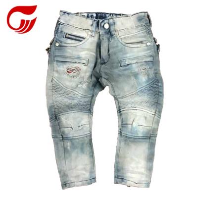 China Breathable Custom Cotton Fabric Ripped Biker Kids Jeans Pants for sale