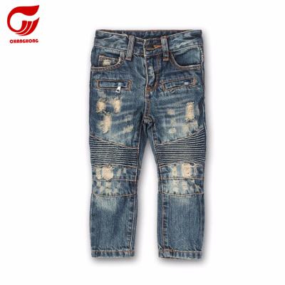 China Breathable Custom Casual Boy Washed Ripped Biker Jeans Kids Denim Pants for sale