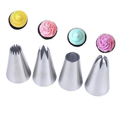 China Stocked Wholesale 4PCS russian Piping Tips Cake Kit Cupcake Icing Tips Baking Flower Nozzles for cake  Decorating Supplies for sale