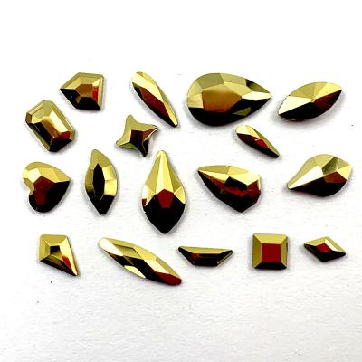 China Free Flatback Shipping 24 Packs Gold Hematite Aurum Dorado In Non-Hot Fix Set Flat Back To Nail Art Rhinestones For Nails Beauty for sale