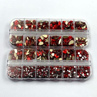 China Flatback 17 pcs sizesX100 fix rhinestones nail art red non hot rhinestones flat back with 7 extra round sizes for free for sale