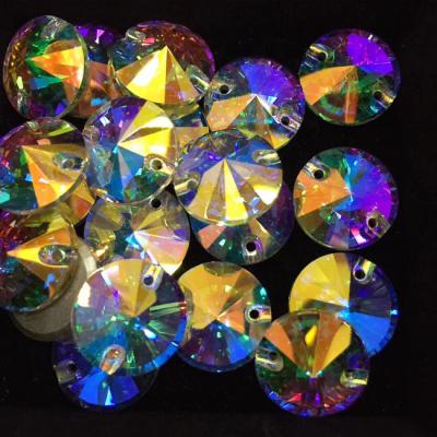 China Best quality Flatback rivoli around crystal ab sew on stones, sew on rhinestones for dance wear for sale