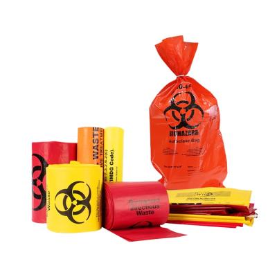 China Custom Disposable Medical Waste Plastic Biohazard Infectious Waste Plastic Yellow Red Garbage Bags For Hospital for sale