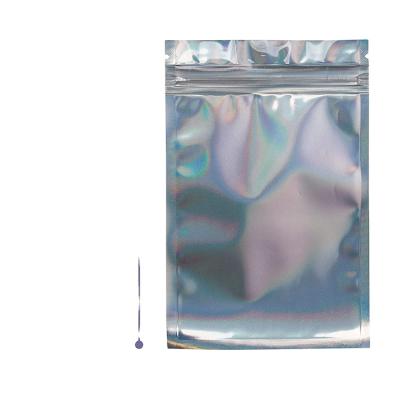 China Custom Recycled Holographic Foil Mylar Materials Smell Proof Zipper Plastic Packaging Bag Resealable Rainbow Color Bags For Candy for sale