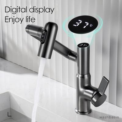 China Factory Sale Basin Faucet Gun Gray Digital Display Lucky Cat Metered Hot Faucet Pull Out Basin Faucet for sale