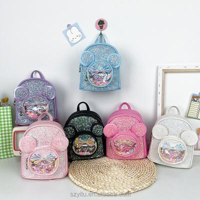 China Anti-theft kawaii kindergarten student girls kids bookbags satchels books cartoon glitter mickey ears school bags backpack for sale