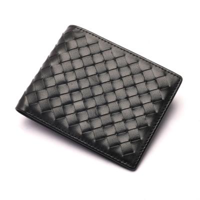 China Anti-theft Handmade Multi Card Holder Weave ID Window Plaid Knit RFID Mens Slim Wallet for sale