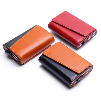 China Rfid Blocking Minimalist Wallet MO Leather Wallet Custom Aluminum Clip Function Metal RFID Blocking Slim Leather Credit Card Holder Metal Wallet for sale