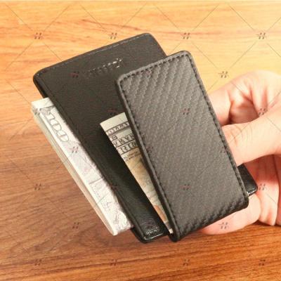 China Fashion Carbon Fiber Card Holder Leather RFID Mini Strong Magnetic Money Safe Clip for sale