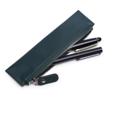 China RFID Blocking Technology Customs Office And School Supplies Leather Pen Case Pen Pouch Genuine Leather Pencil Case for sale