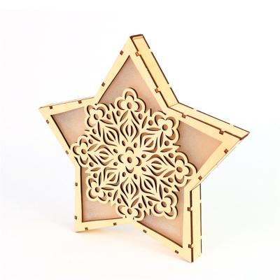 China Christmas Decoration Laser Cut 3D Home Decoration 30x30x10cm Wooden Christmas Star Wooden Led Light For Decoration for sale