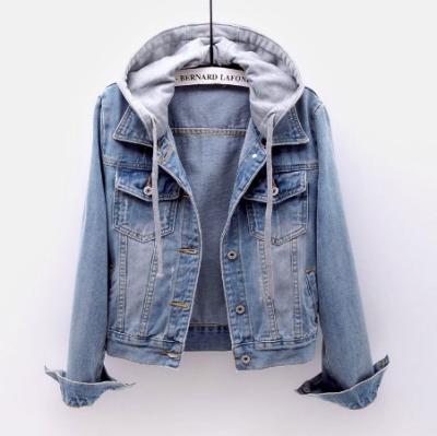 China QUICK DRY Casual Regular Fit Denim Jacket Ladies Cotton Denim Jacket With Single Hood Long Sleeves Tank Top for sale