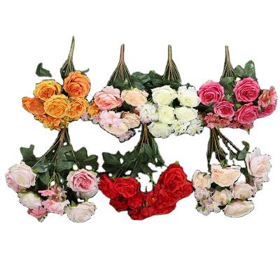 China Orange Rose Mini Bouquet Wedding Decorative Home Flower Peony Flowers For Occasions Bouquets Decoration for sale