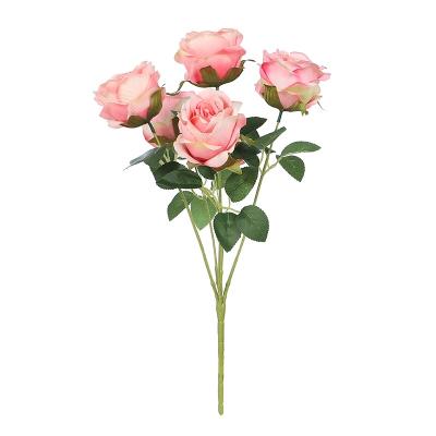 China Eco-friendly Material 2021 Custom Design Hot 5 Points Head Curved Rose Artificial Flower Bouquets for sale