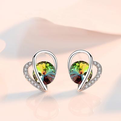 China Hot Selling High Quality S925 Birthstone Embellished Crystal Love Unique Stud Earrings for sale