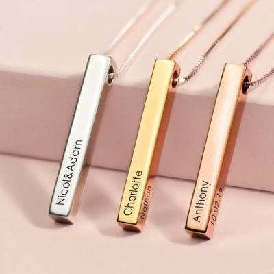 China Hot Selling Custom Jewelry S925 Custom Nameplate BOHEMIA Simple Cuboid Necklace For Couples Gift And Anniversary Gift for sale