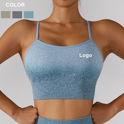 China Breathable Nylon Seamless High Print Yoga Bra Sports Bra Activewear Gradient Gym Fitness Top for sale