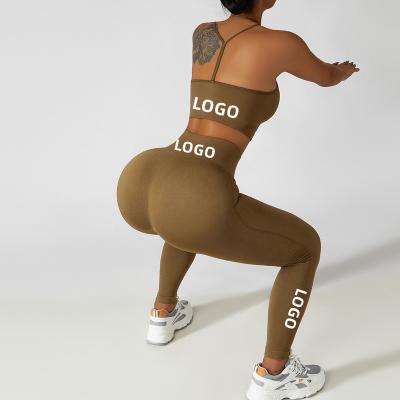 China New Style Women's Breathable Gym Butt RTS Seamless Leggings Crac! crack! Set Logo Workout Fitness Yoga Set Custom for sale