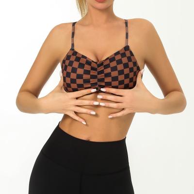 China Breathable RTS Sexy Sports Girls Checker Bra Gym Fitness Workout Wide Crop Top Sports Crack! crack! the bra for sale