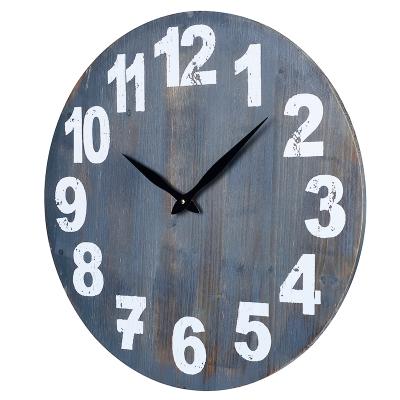 China Gray Silent Antique Rustic Wooden Farmhouse Style Decorative Non-Ticking Wall Clock with Arabic Numrals for Home Decor for sale