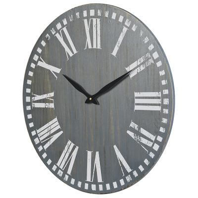 China Antique Style 24 - Inch Farmhouse Silent Wall Clock Rustic Wooden Decorative Wall Clock For Living Room for sale