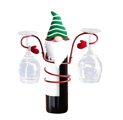 China Countertop Metal Wire Christmas Holiday Wine Bottle Holders with Wine Glass Holders Metal Wine Racks for sale