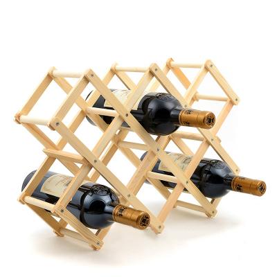 China Minghou Factory Sale Other Countertop 10 Bottles Wine Rack Pine Wine Rack Wooden Wine Rack Wine Display Rack for sale