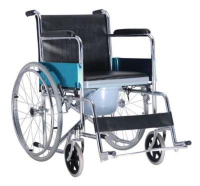 China Hospital / Home Hot Sales Chrome Plated Steel Lightweight Folding Manual Commode Wheelchair For Disable People for sale