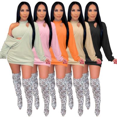 China Anti-pilling 2022 drop shipping v-neck sweater dress invest two-piece set casual dressy dresses women dig sexy dress set custom logo for sale